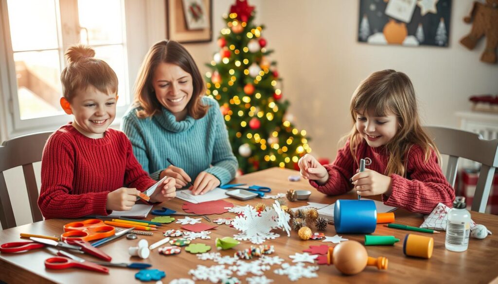 family crafting together